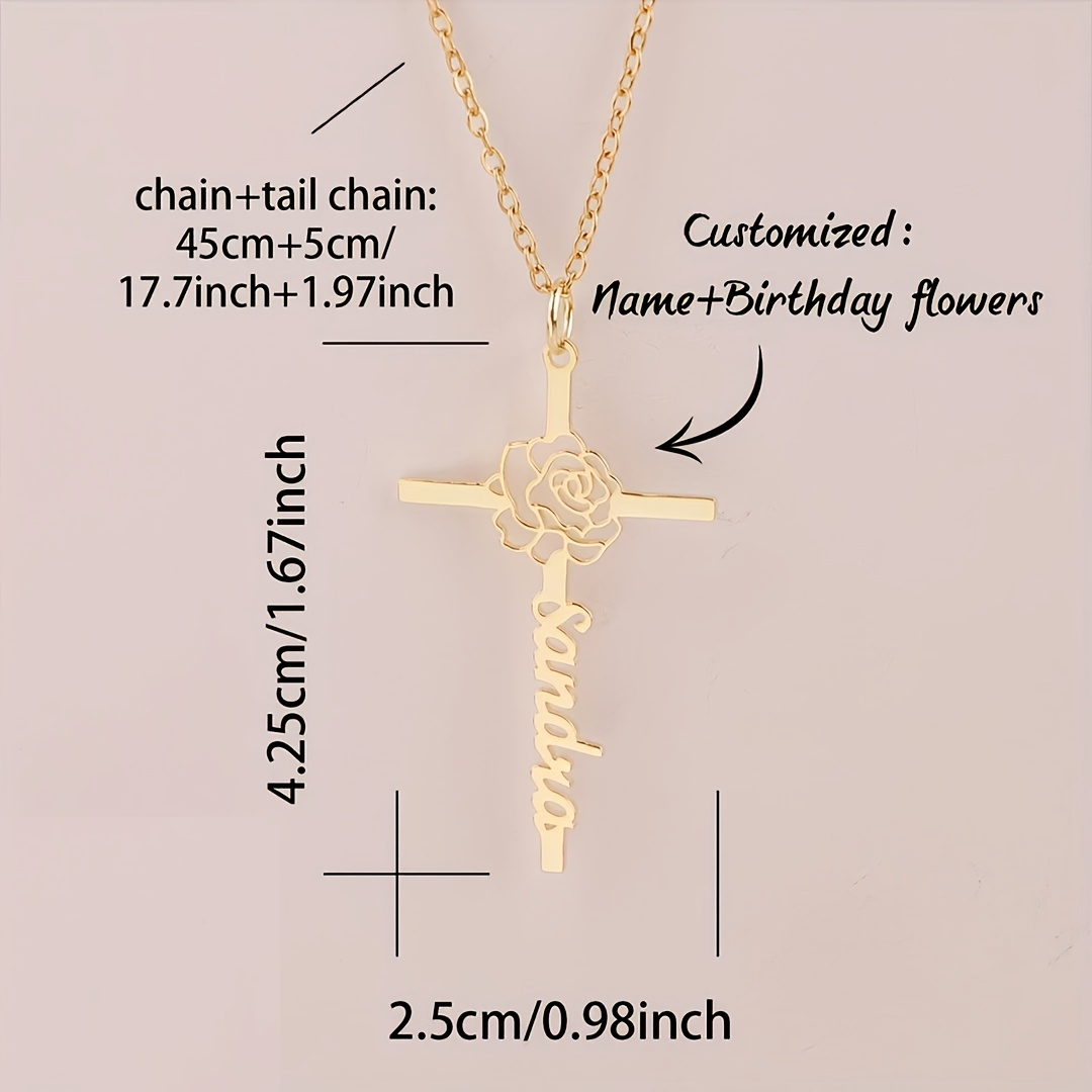 Custom Birth Flower Cross Name - огляд і ціна Birth Flower Necklace