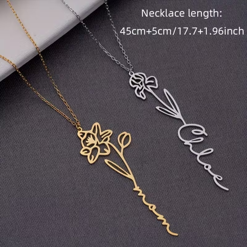 Personalized Custom Name Neckl - огляд і ціна Birth Flower Necklace