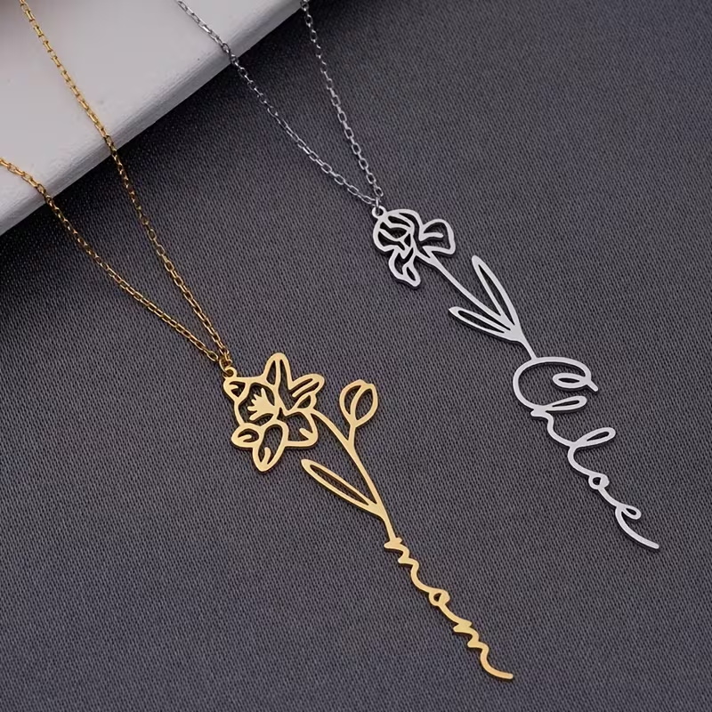 Personalized Custom Name Neckl - огляд і ціна Birth Flower Necklace